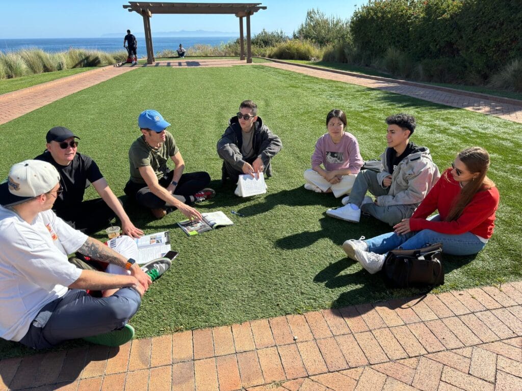 Internexus Los Angeles students enjoy an outdoor English language class.